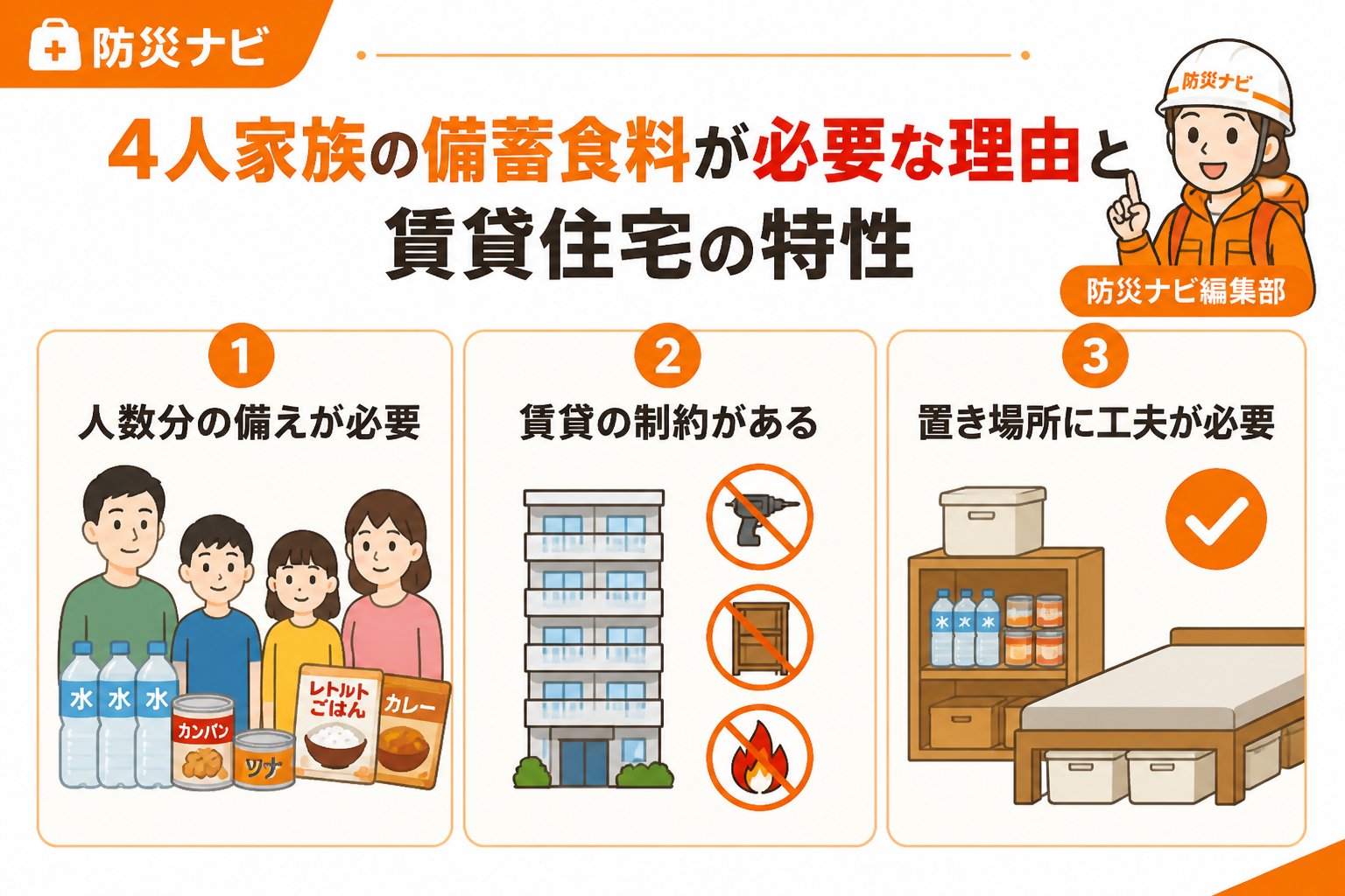 備蓄 4人家族の備蓄食料が必要な理由と賃貸住宅の特性