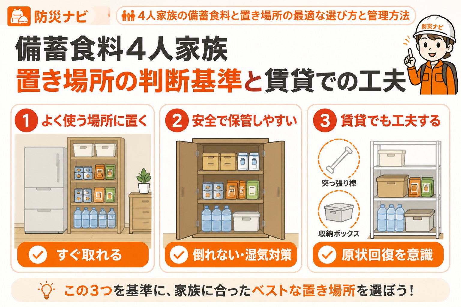 備蓄 備蓄食料4人家族置き場所の判断基準と賃貸での工夫