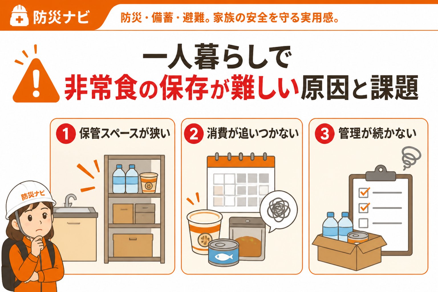 備蓄 一人暮らしで非常食の保存が難しい原因と課題