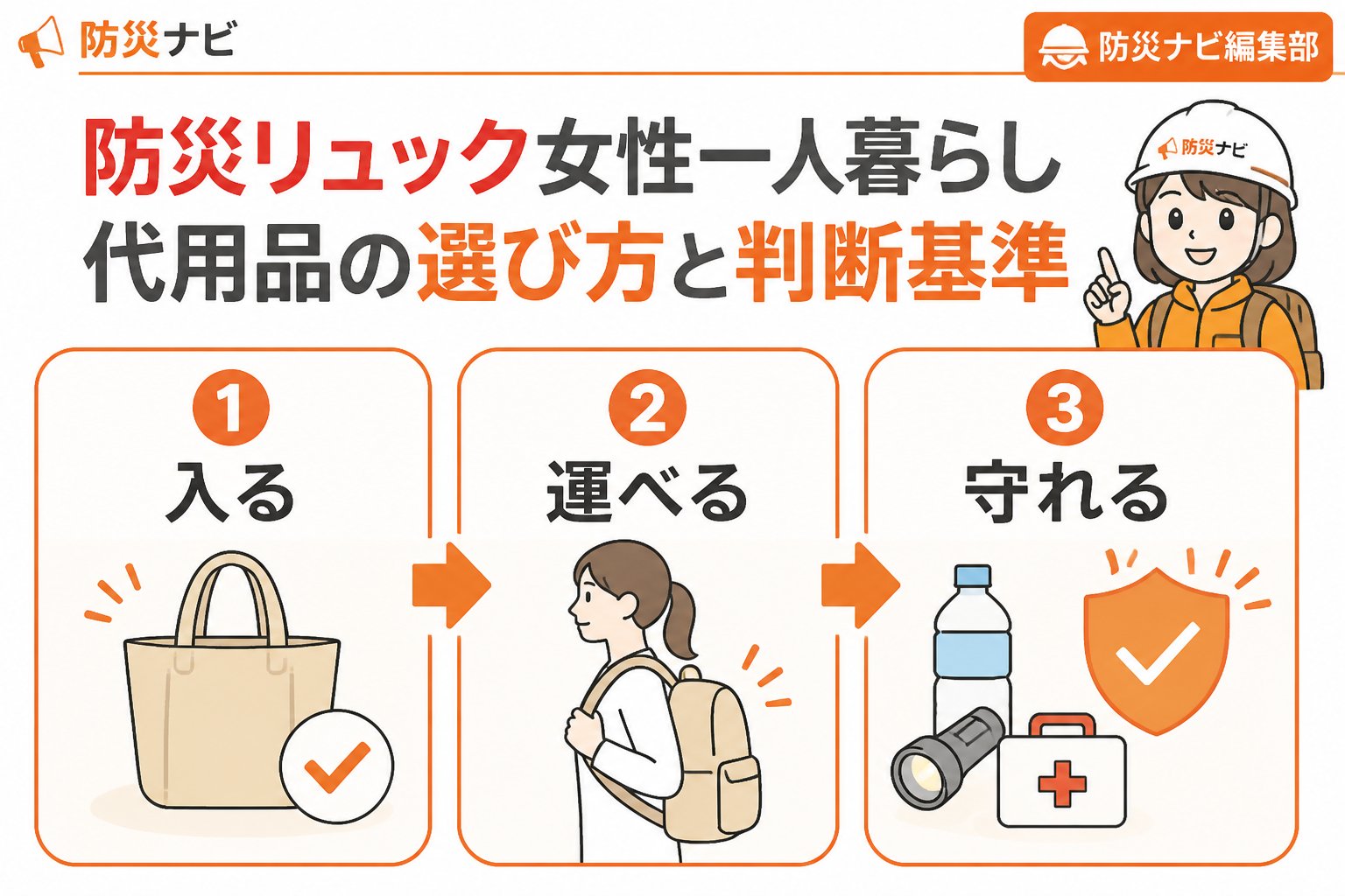 防災グッズ 防災リュック女性一人暮らし代用品の選び方と判断基準