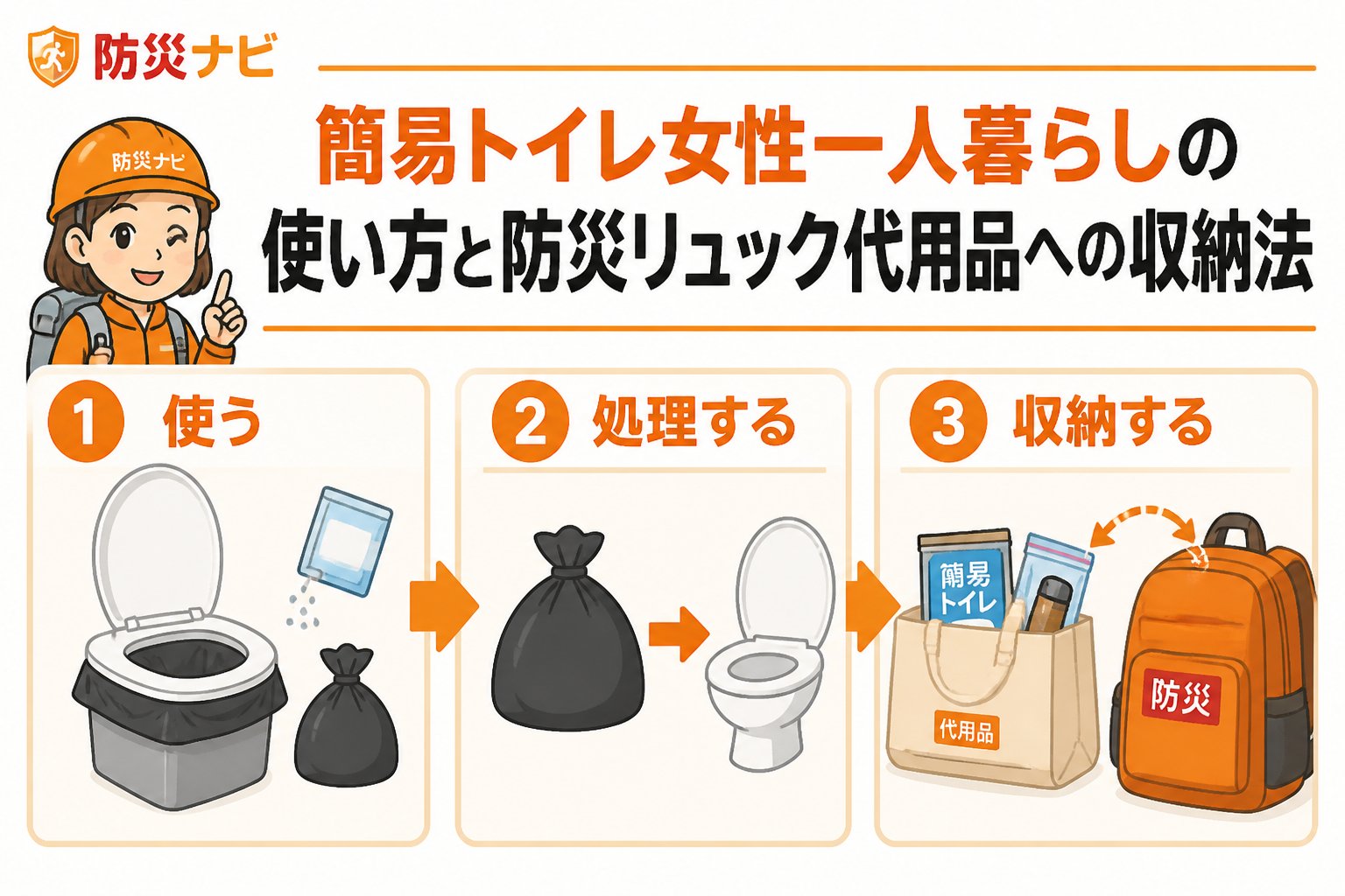 防災グッズ 簡易トイレ女性一人暮らしの使い方と防災リュック代用品への収納法