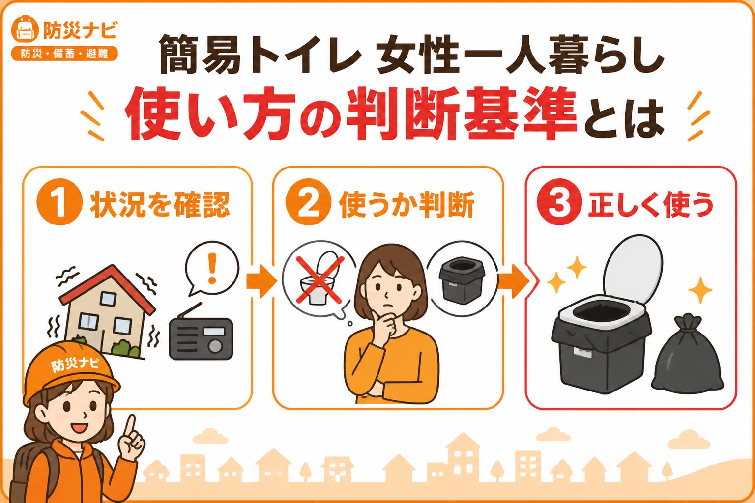 防災グッズ 簡易トイレ女性一人暮らし使い方の判断基準とは