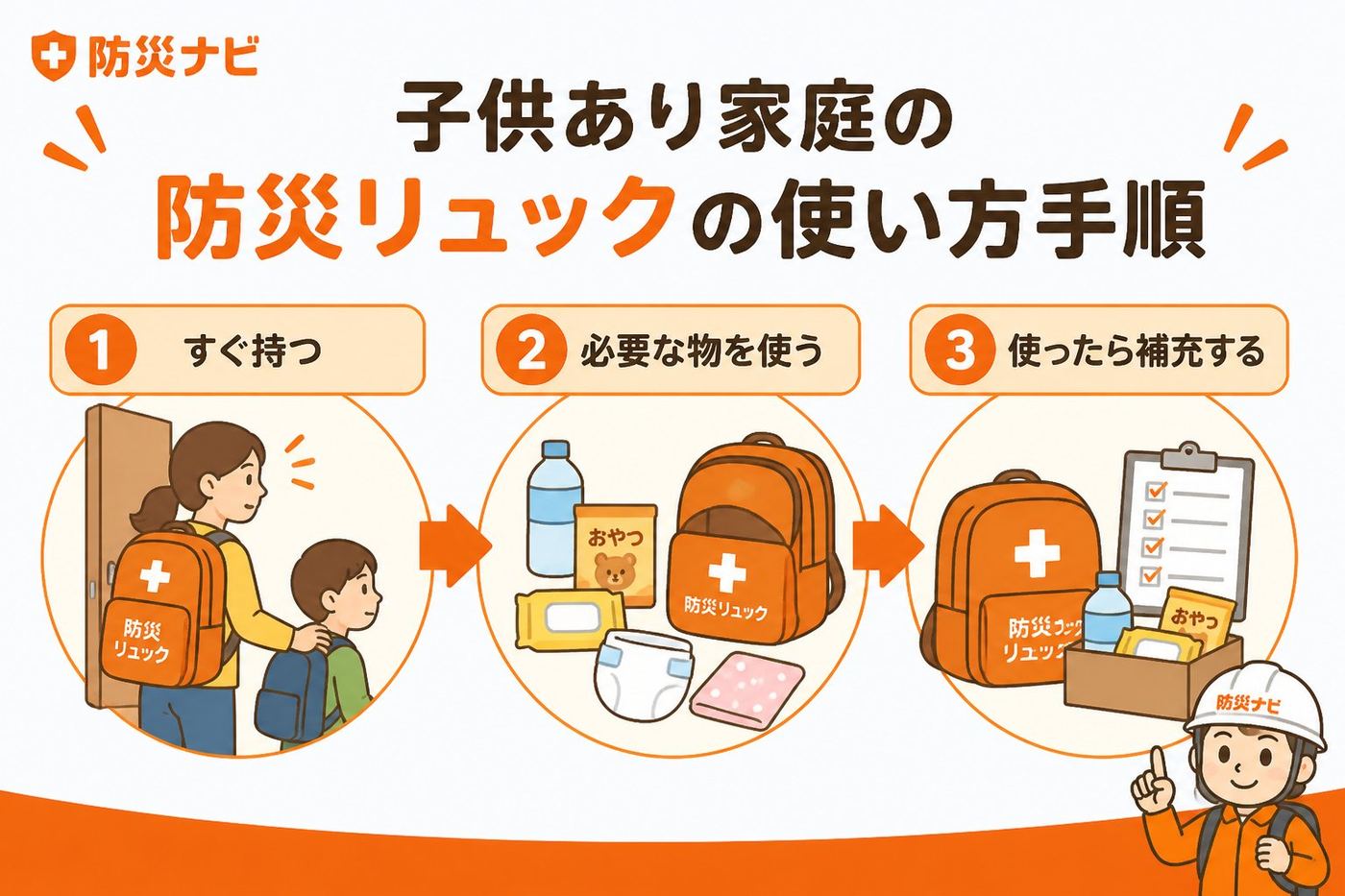 防災グッズ 子供あり家庭の防災リュックの使い方手順