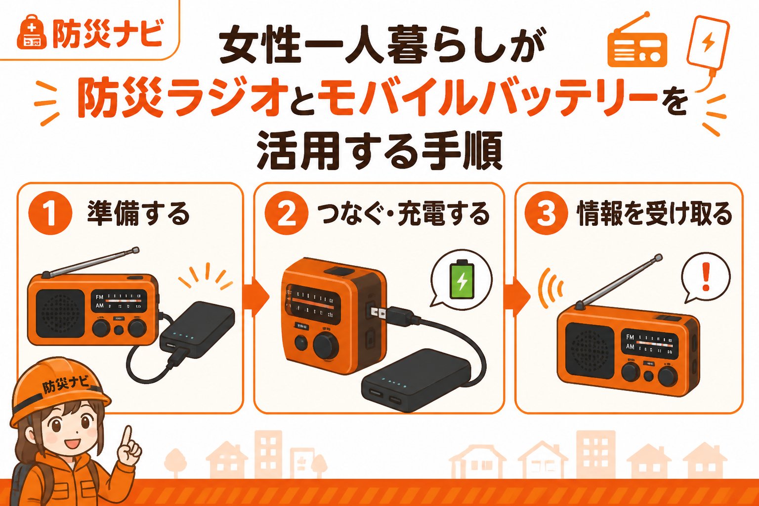 防災グッズ 女性一人暮らしが防災ラジオとモバイルバッテリーを活用する手順