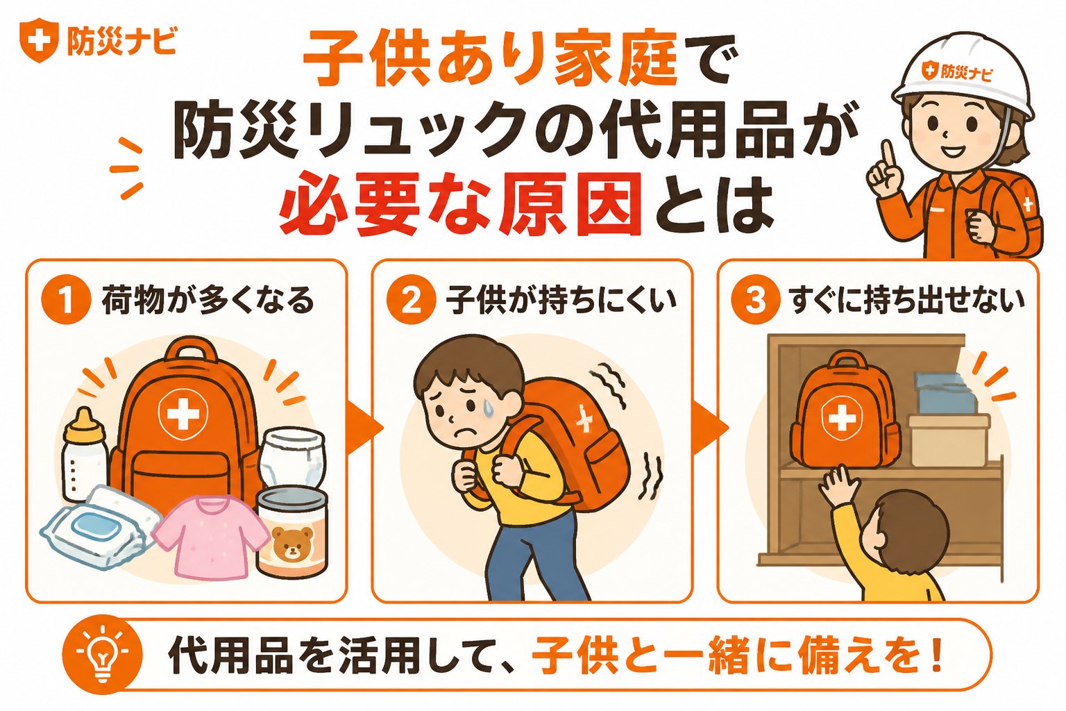 防災グッズ 子供あり家庭で防災リュックの代用品が必要な原因とは