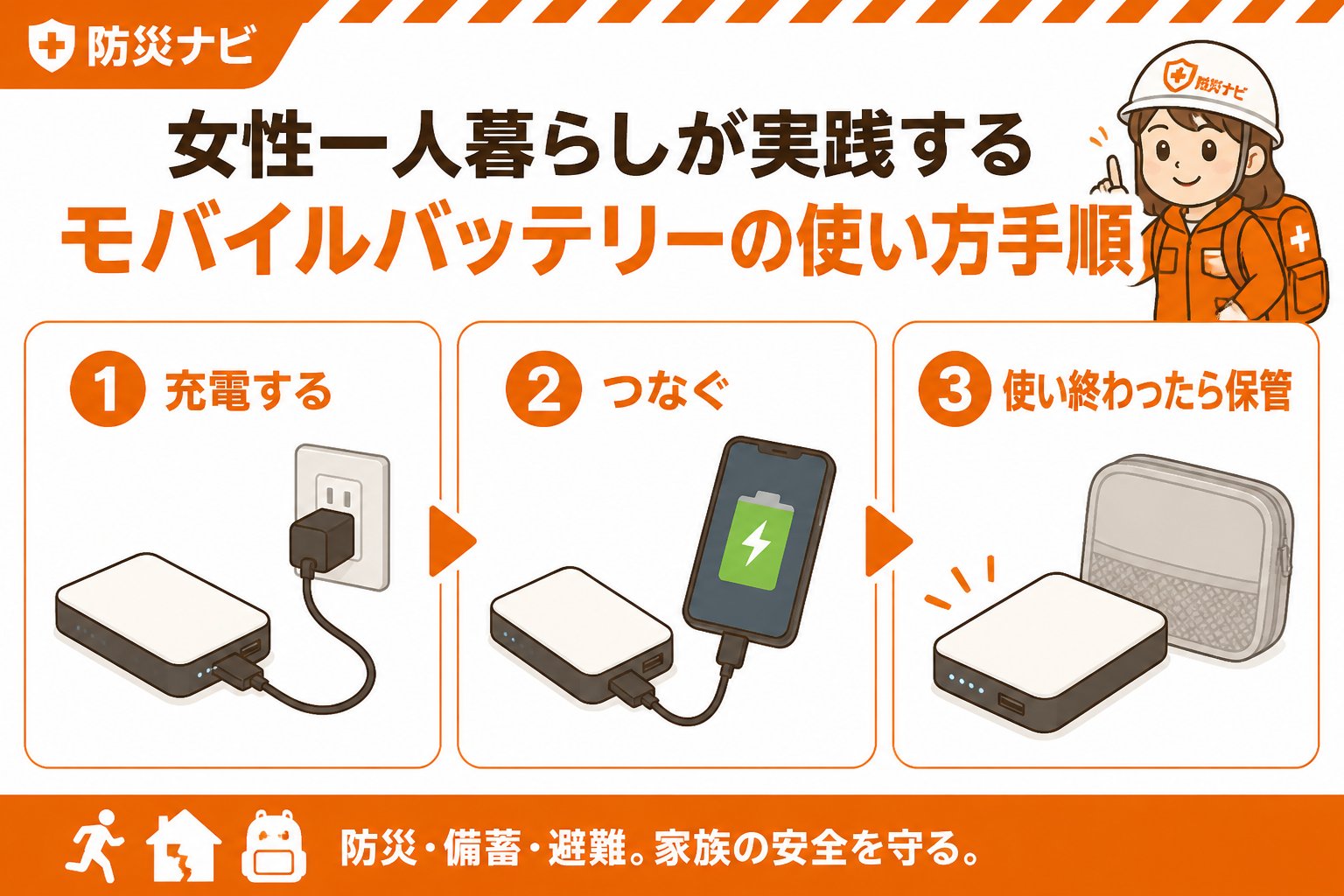 防災グッズ 女性一人暮らしが実践するモバイルバッテリーの使い方手順