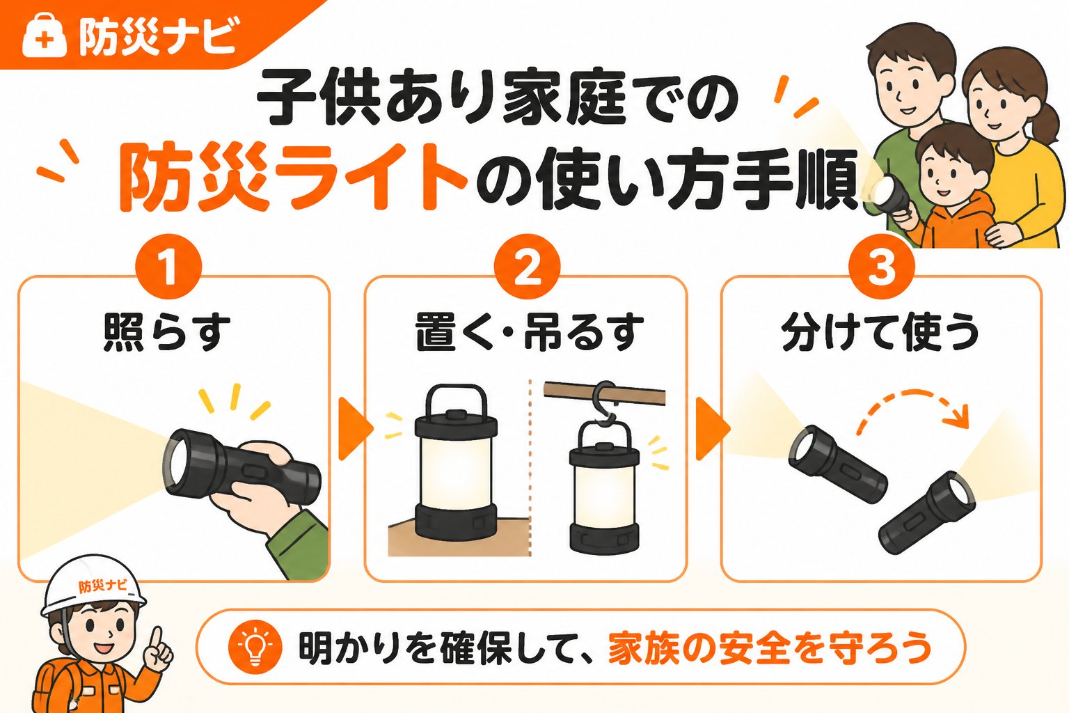 防災グッズ 子供あり家庭での防災ライトの具体的な使い方手順