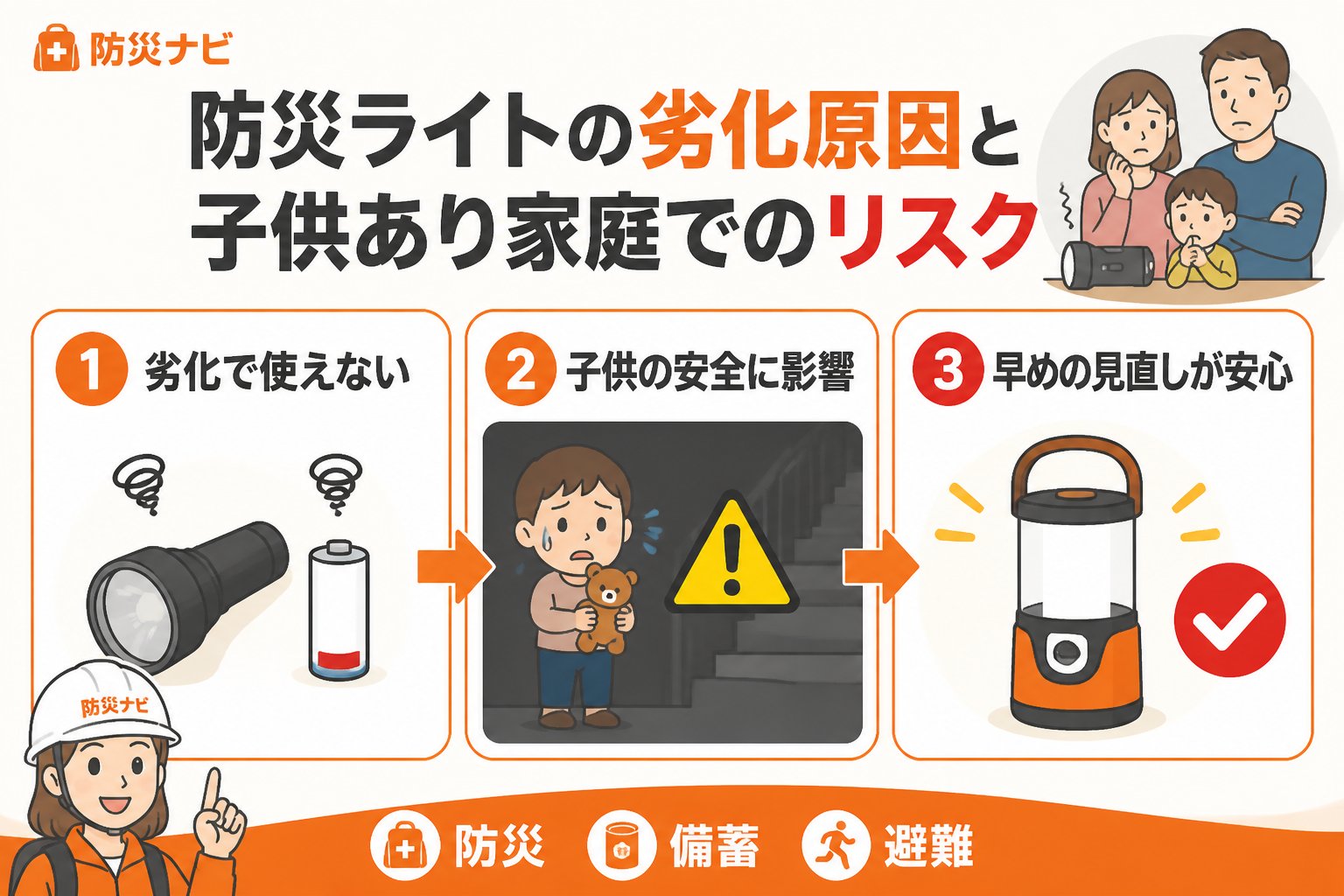 防災グッズ 防災ライトの劣化原因と子供あり家庭でのリスク
