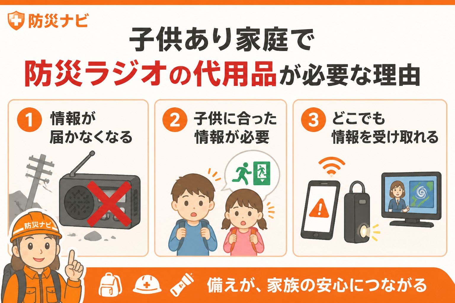 防災グッズ 子供あり家庭で防災ラジオの代用品が必要な理由