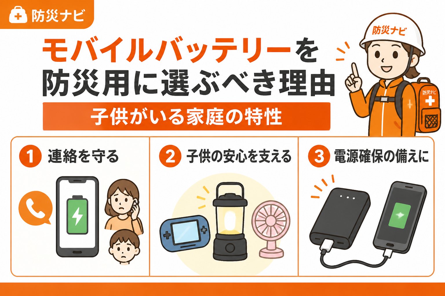 防災グッズ モバイルバッテリーを防災用に選ぶべき理由と子供がいる家庭の特性