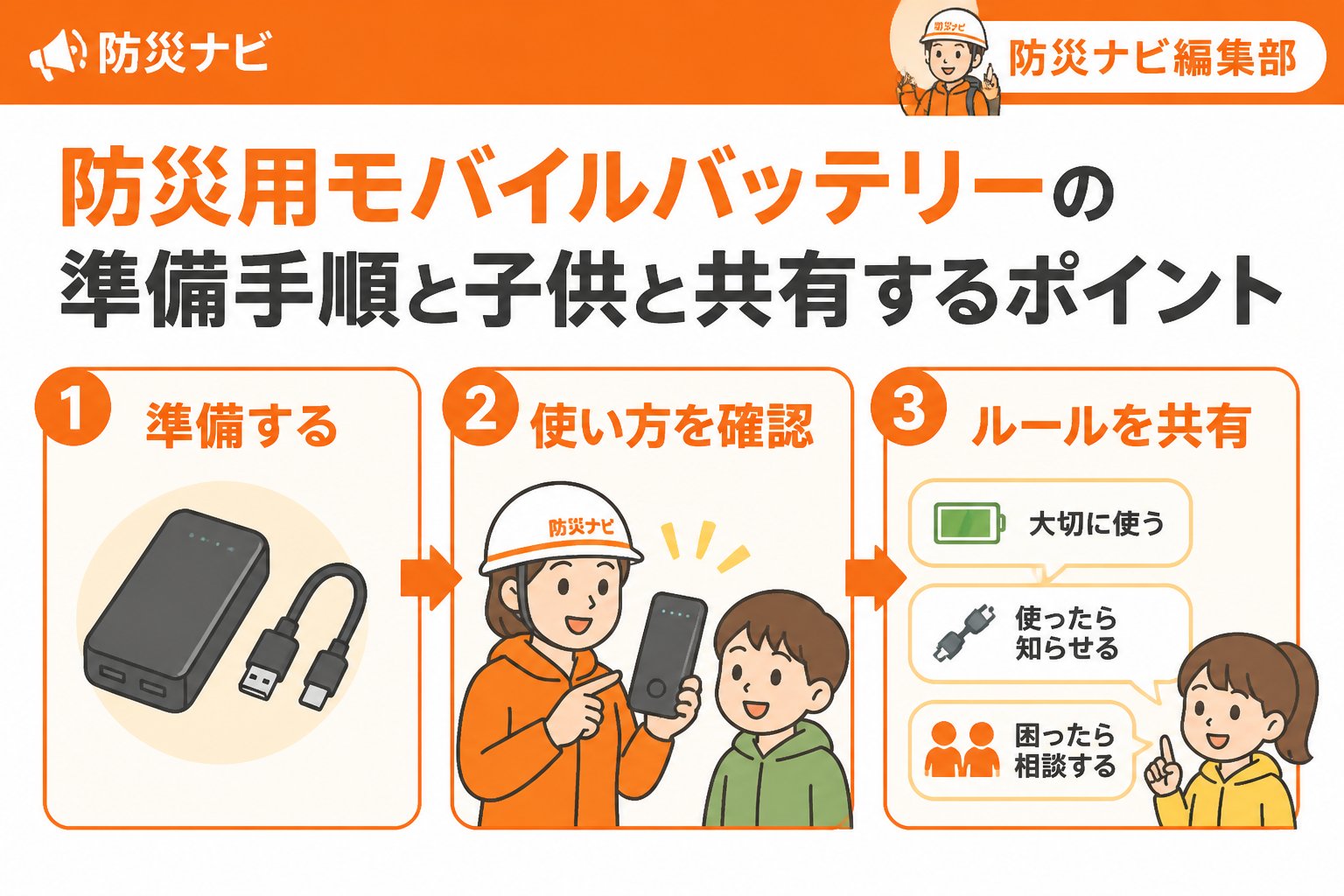 防災グッズ 防災用モバイルバッテリーの準備手順と子供と共有するポイント