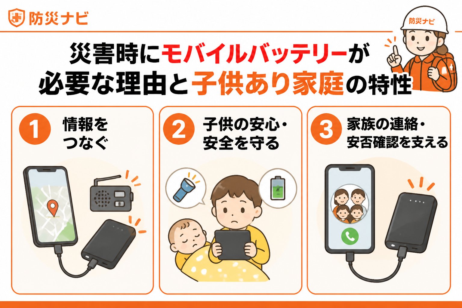 防災グッズ 災害時にモバイルバッテリーが必要な理由と子供あり家庭の特性