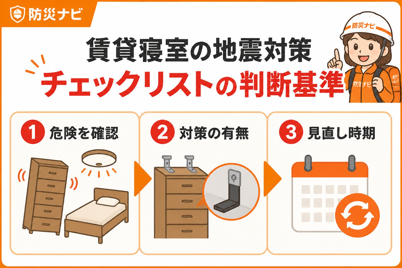 地震対策 賃貸寝室の地震対策チェックリストの判断基準