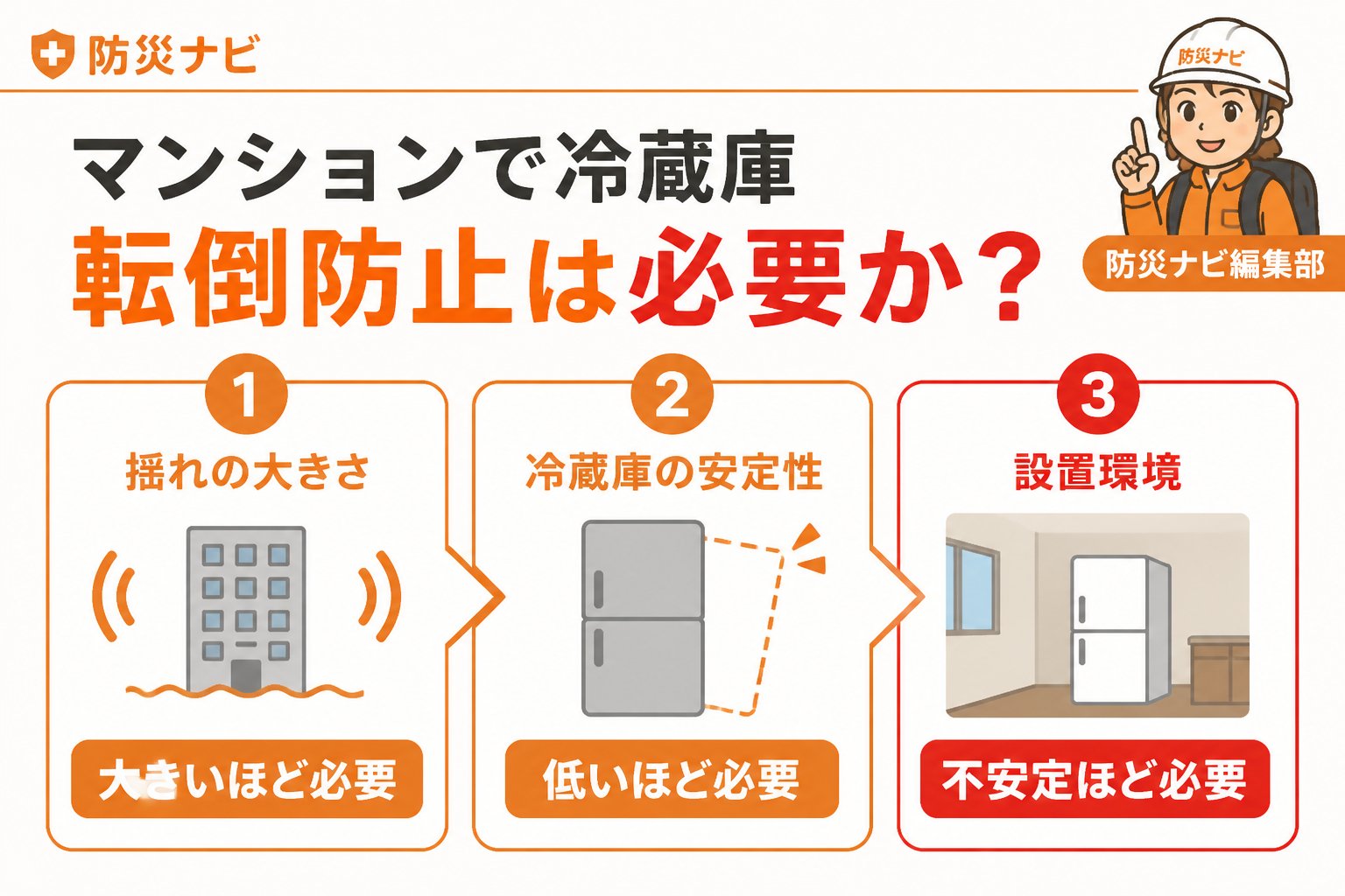 地震対策 マンションで冷蔵庫転倒防止は必要か？判断基準を解説