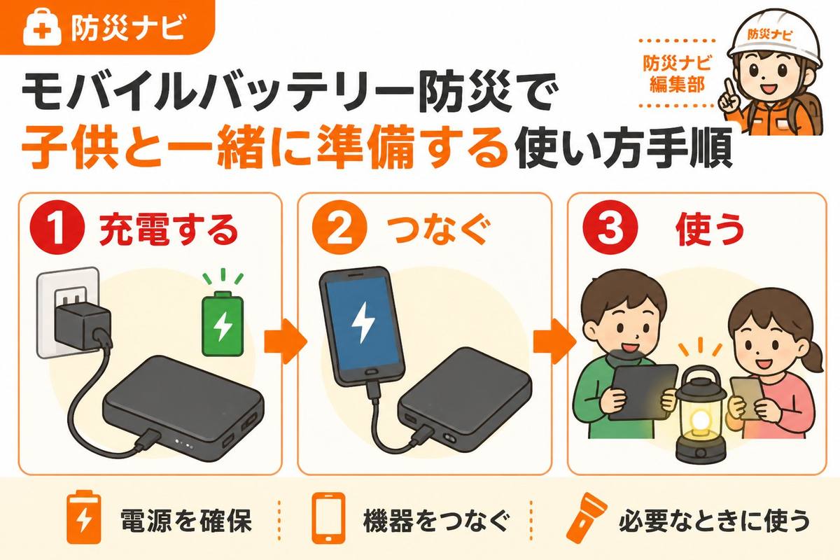 防災グッズ モバイルバッテリー防災で子供と一緒に準備する具体的な使い方手順
