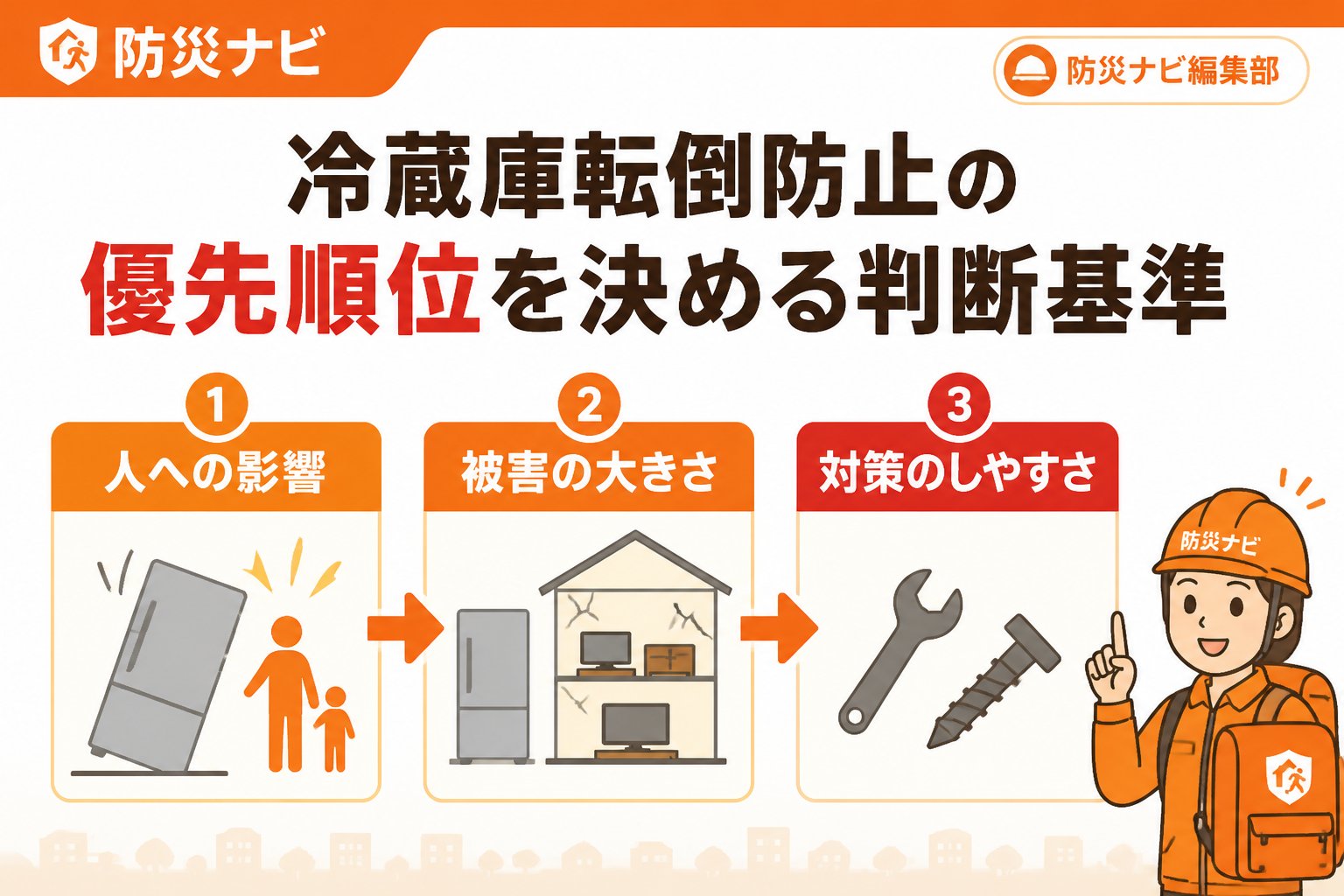 地震対策 冷蔵庫転倒防止の優先順位を決める判断基準