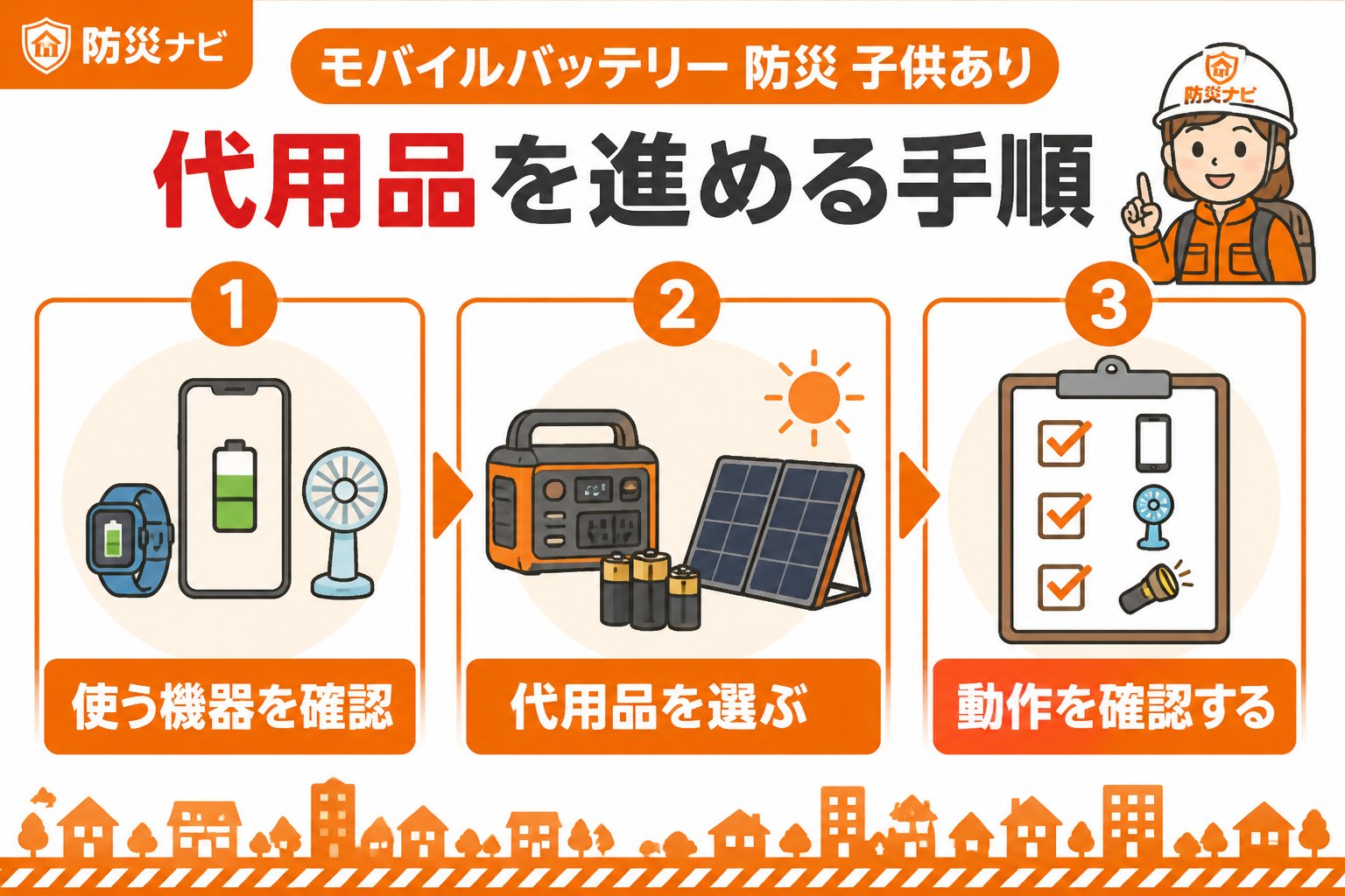 防災グッズ モバイルバッテリー 防災 子供あり 代用品を進める手順