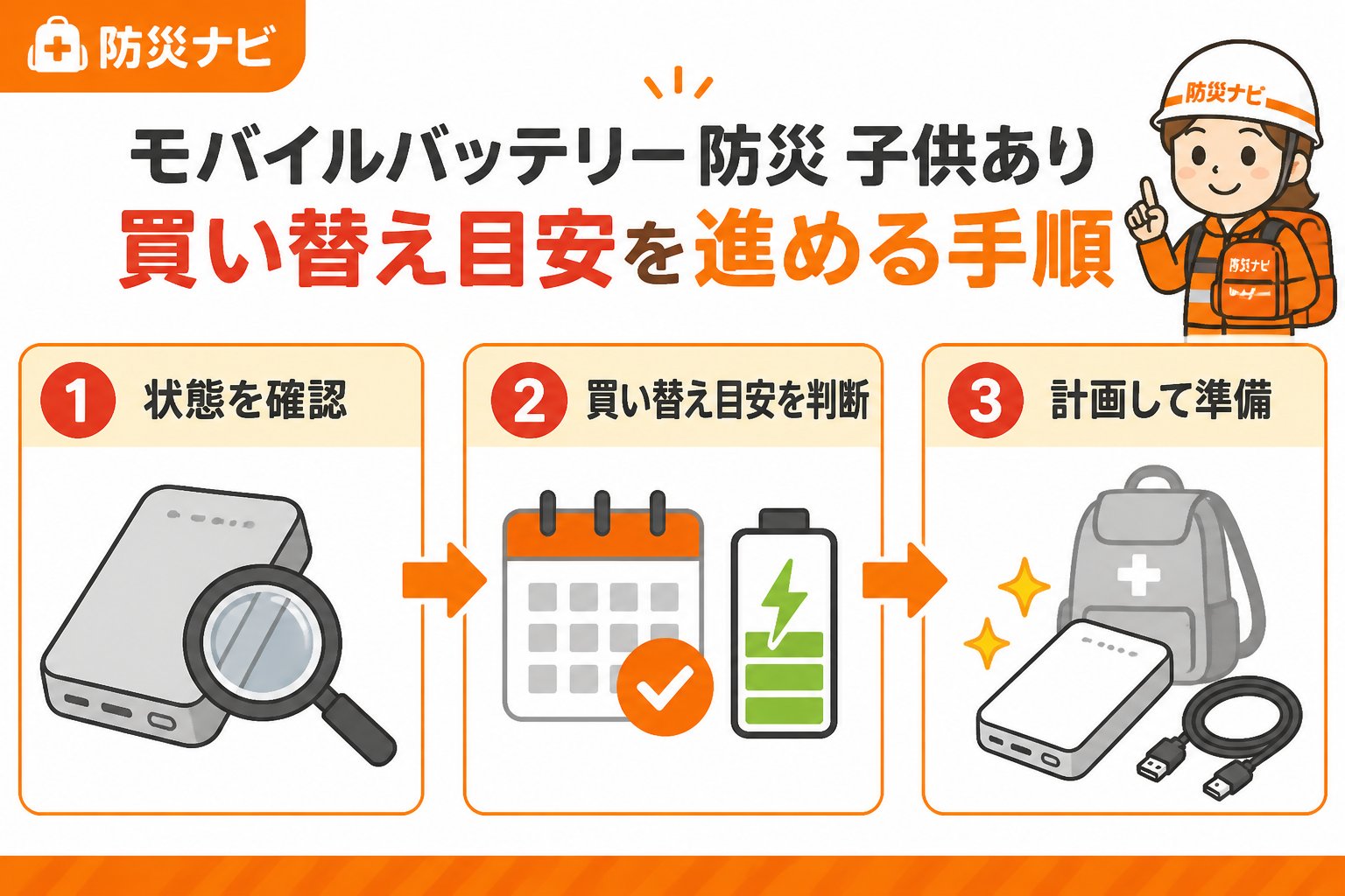 防災グッズ モバイルバッテリー 防災 子供あり 買い替え目安を進める手順
