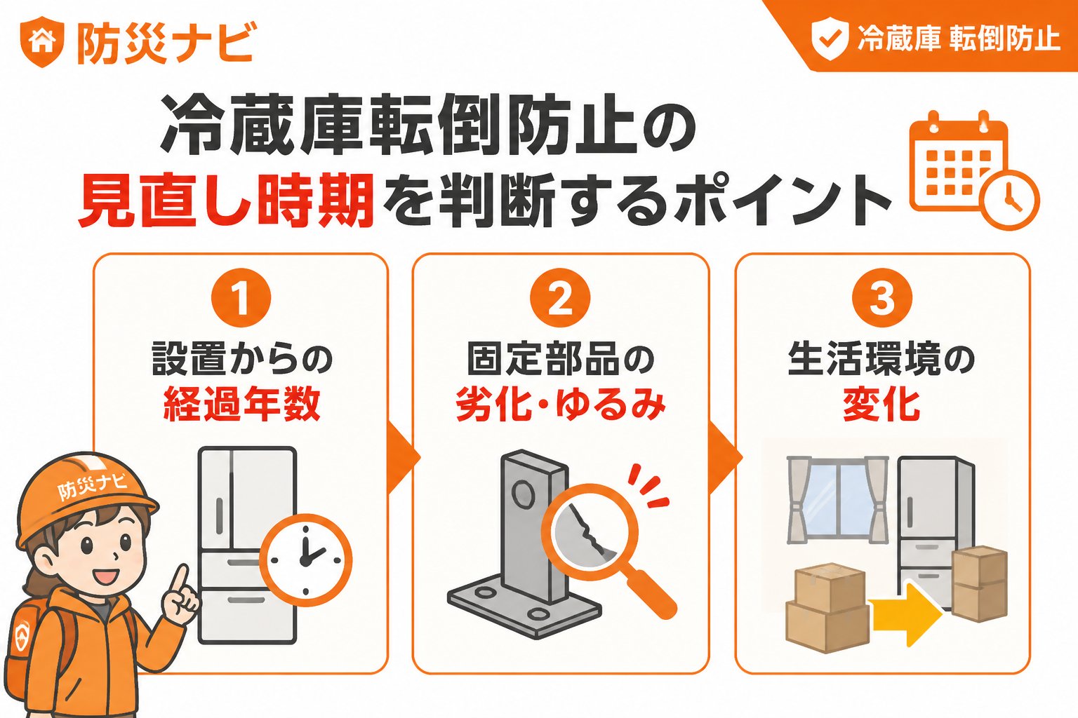 地震対策 冷蔵庫転倒防止の見直し時期を判断するポイント