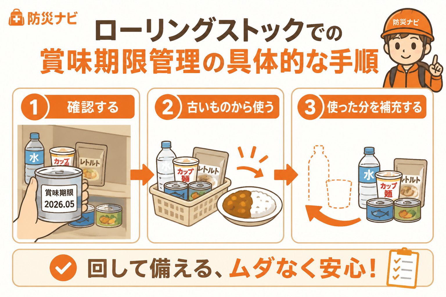 備蓄 ローリングストックでの賞味期限管理の具体的な手順
