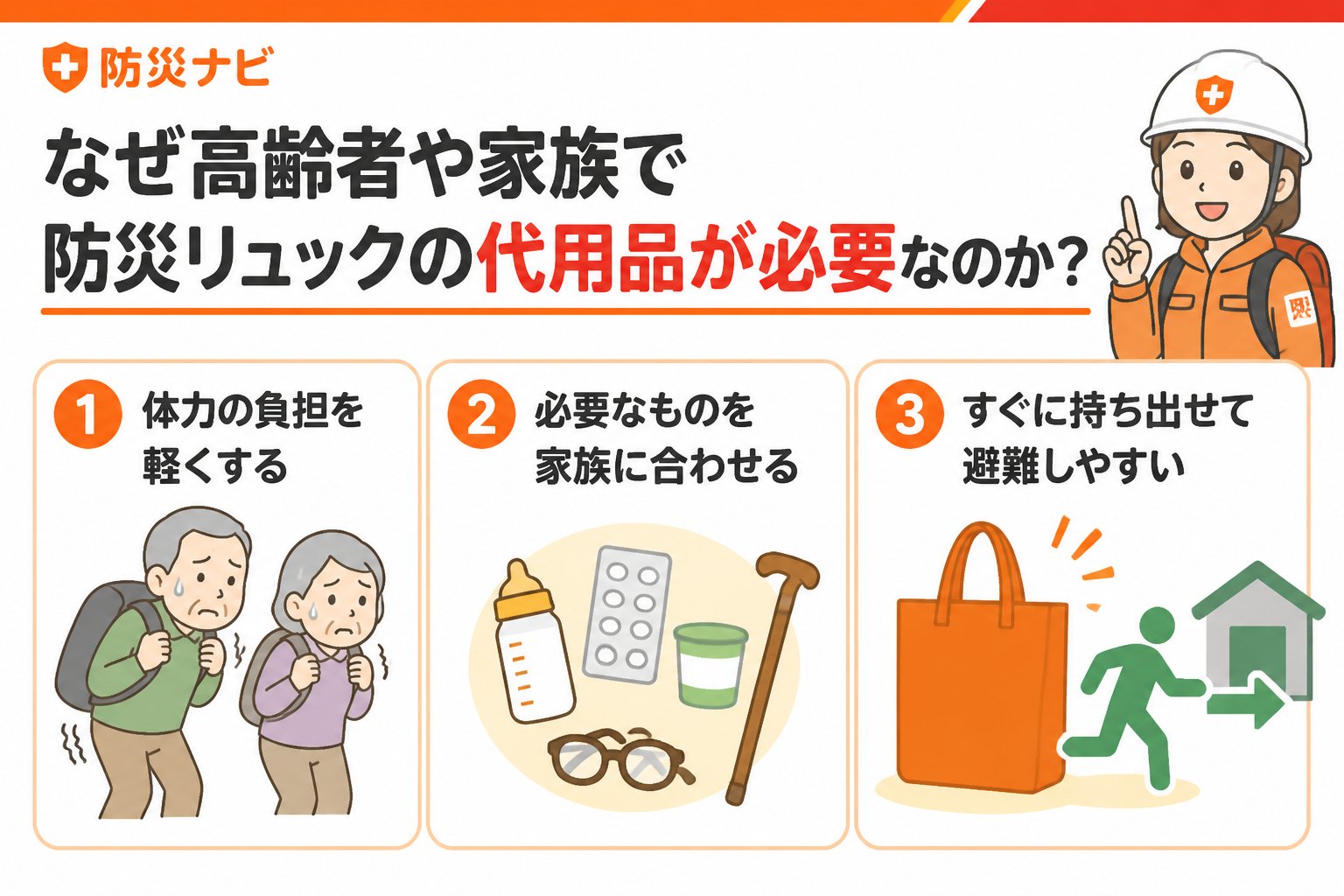 防災グッズ なぜ高齢者や家族で防災リュックの代用品が必要なのか？