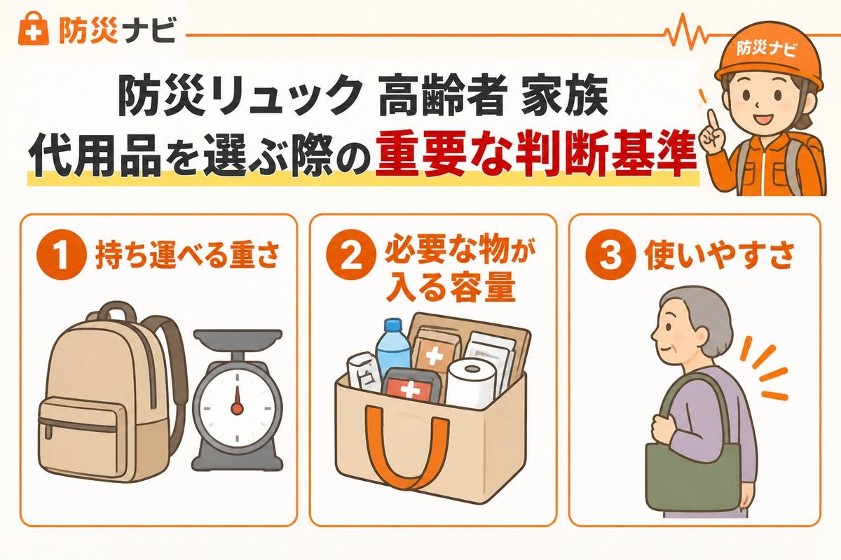 防災グッズ 防災リュック 高齢者 家族 代用品を選ぶ際の重要な判断基準
