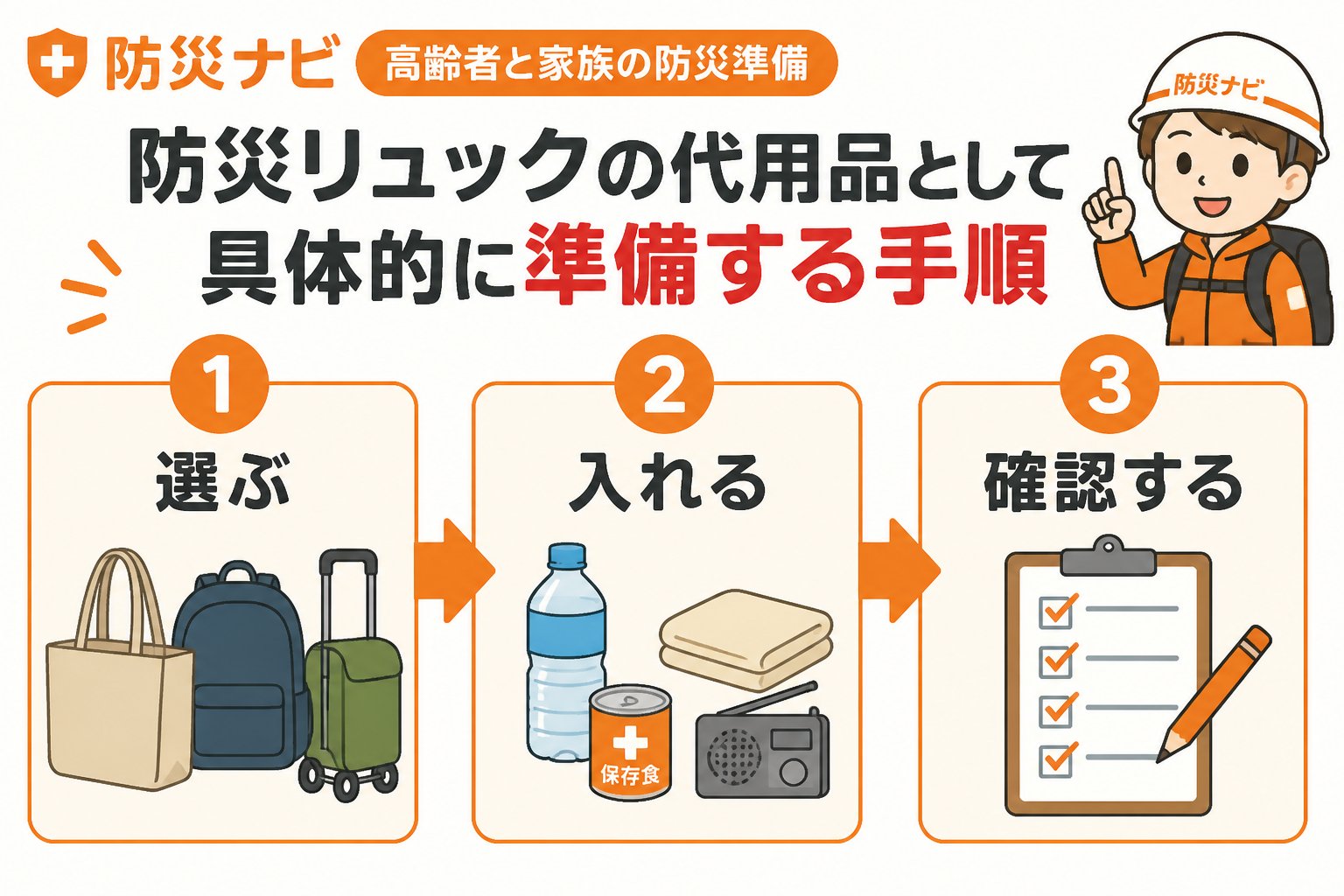 防災グッズ 防災リュックの代用品として具体的に準備する手順