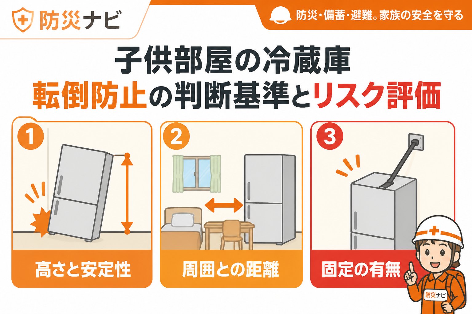 地震対策 子供部屋の冷蔵庫転倒防止の判断基準とリスク評価