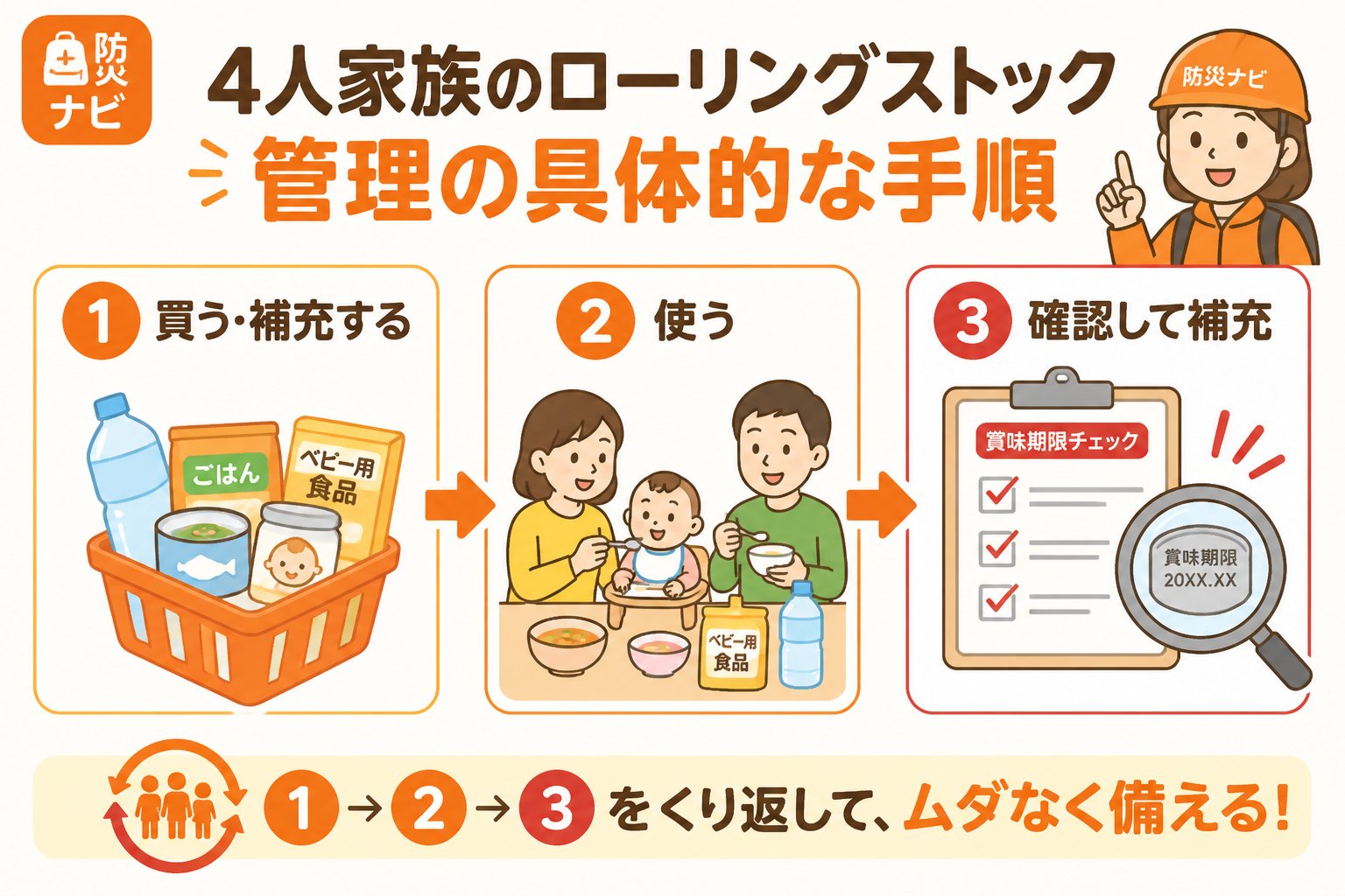 備蓄 4人家族のローリングストック管理の具体的な手順